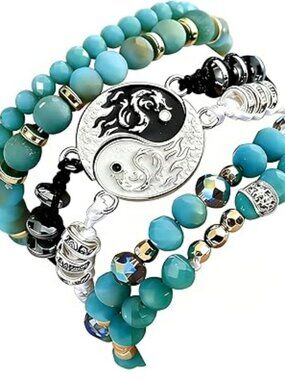 Boho Turquoise Yin Yang Bracelet Multi-Layer Stackable Beaded‎ Trendy Set